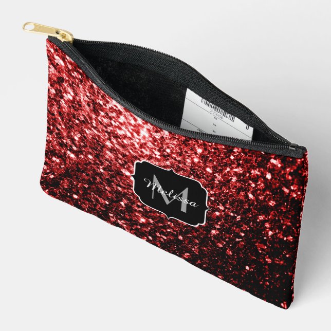 Pochette À Accessoires Faux paillettes rouges foncés scintillent Monogram (Ouvrir)