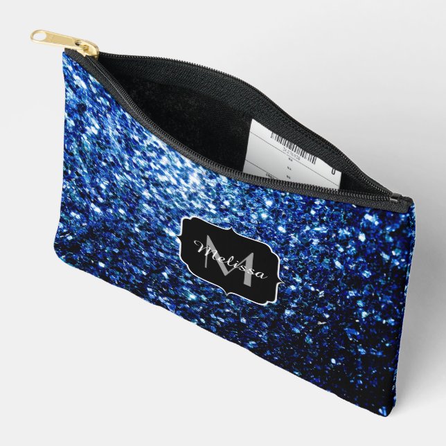 Pochette À Accessoires Faux paillettres bleu foncé en brillant Monogramme (Ouvrir)