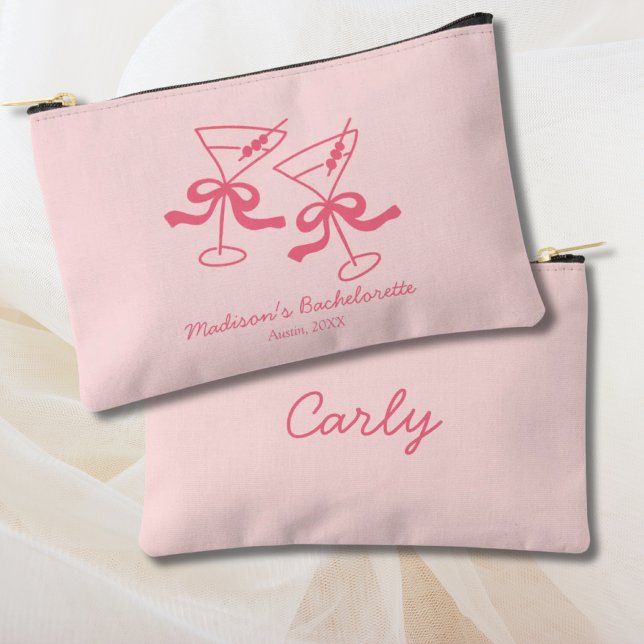 Pochette À Accessoires Faveur de fête de bachelorette personnalisée Pink  (Pink Martini Personalized Bachelorette Party Favor Accessory Pouch
)