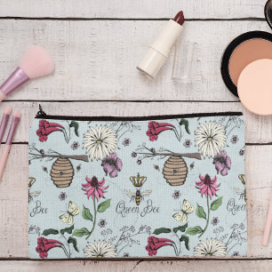 Pochette À Accessoires Feminine Blue Queen Bee & Gold Crown