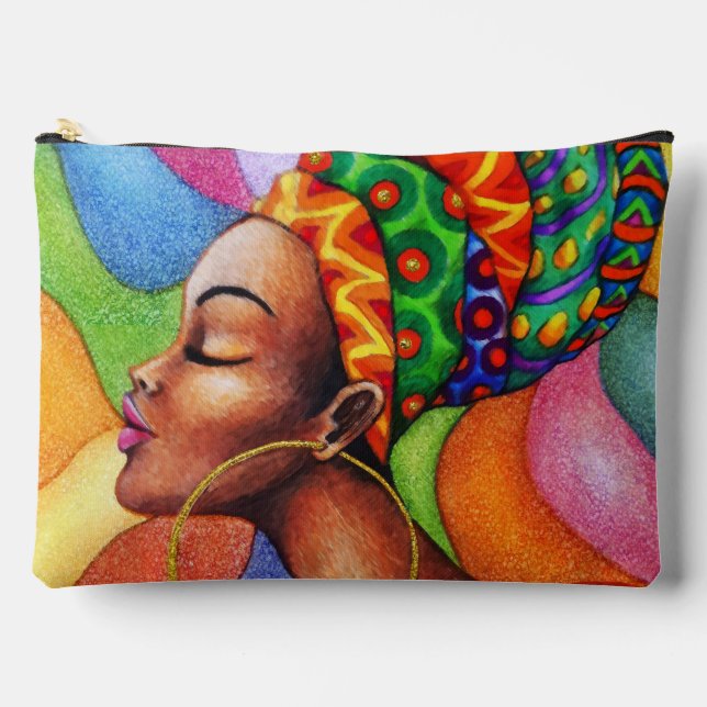 Pochette À Accessoires Femme africaine avec cire tissu traditionnel (Recto)