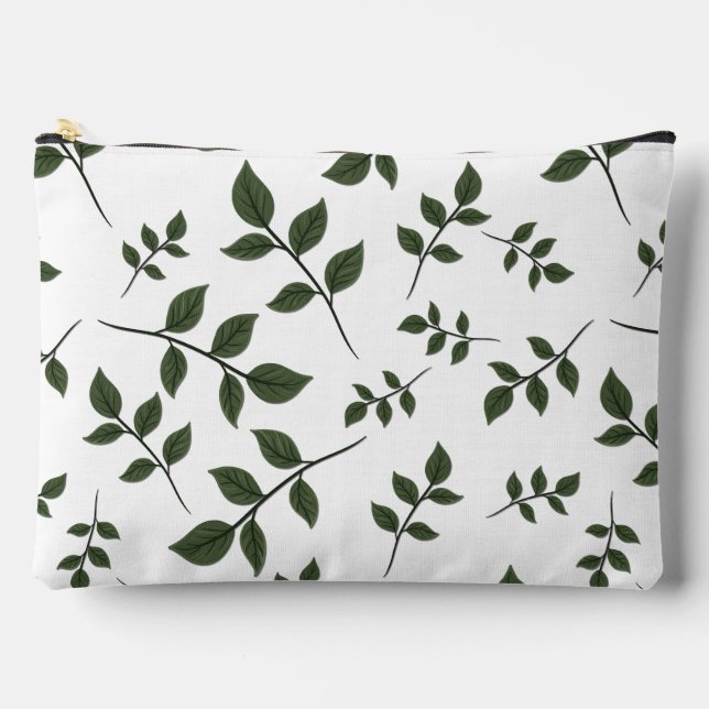 Pochette À Accessoires Feuillage Branches avec Feuilles Vertes sur Fond B (Recto)