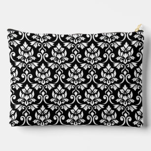 Pochette À Accessoires Feuille Damask Grand Motif blanc sur noir