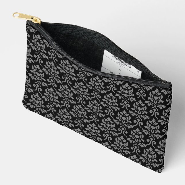 Pochette À Accessoires Feuille Damask Gris sur noir (Ouvrir)