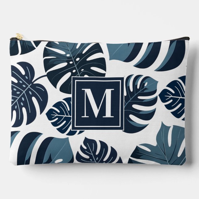 Pochette À Accessoires Feuille de Monstère Tropicale Bleue et Blanc de la (Recto)