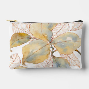 Pochette À Accessoires Feuilles botaniques aquarelles bleu or mat