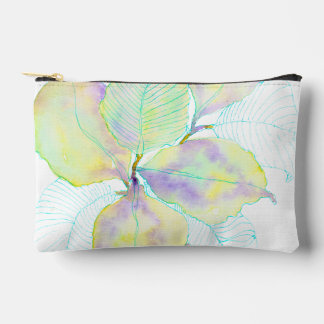 Pochette À Accessoires Feuilles botaniques aquarelles jaune vert pastel