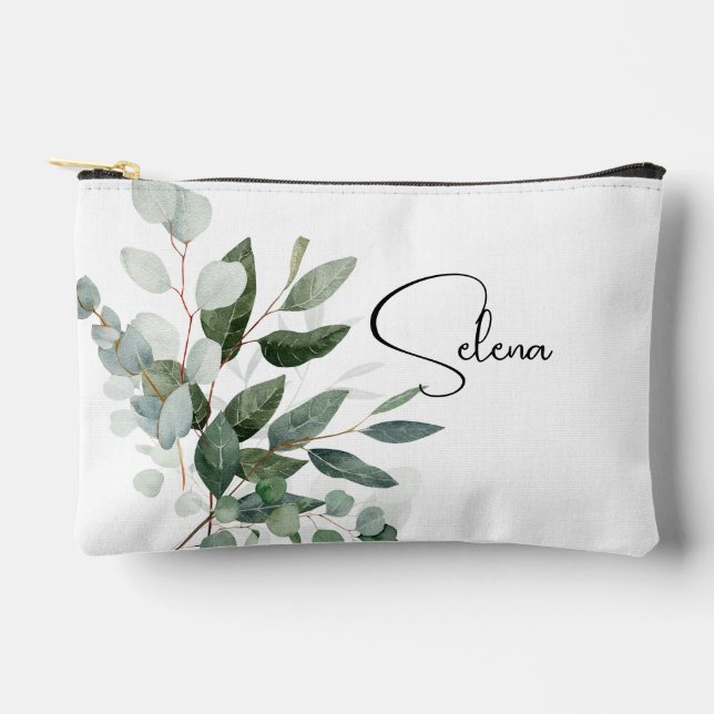 Pochette À Accessoires Feuilles botaniques simples avec nom (Recto)