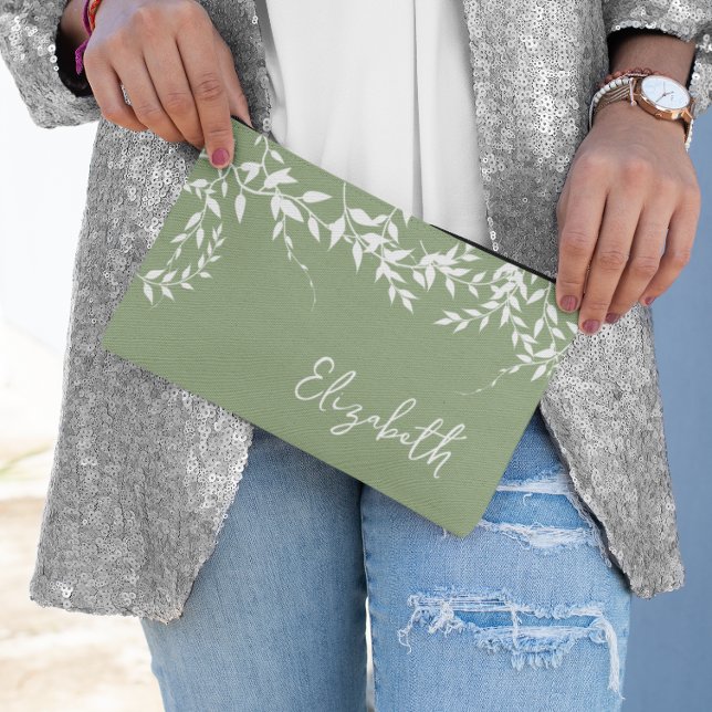 Pochette À Accessoires Feuilles Botaniques Vert Sauge Mariage (Créateur téléchargé)