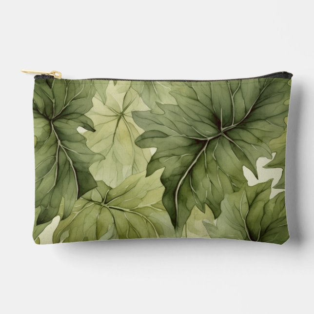 Pochette À Accessoires Feuilles botaniques vertes aquarelle  (Recto)