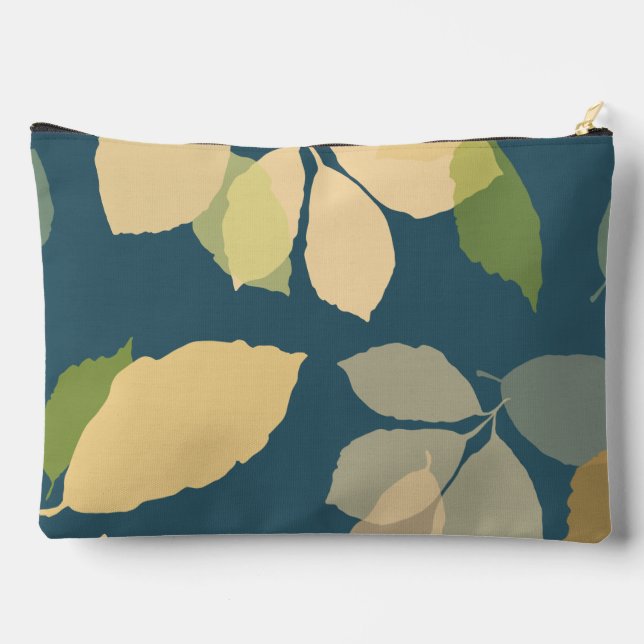 Pochette À Accessoires Feuilles d'automne modernes sur fond sarcelle (Verso)