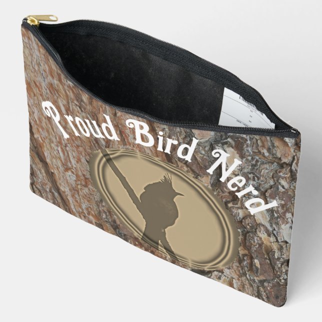 Pochette À Accessoires Fier Bird Nerd Silhouette Rustique Birder extérieu (Ouvrir)