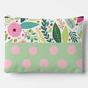 Pochette À Accessoires Fille motif pois verts et roses et fleur