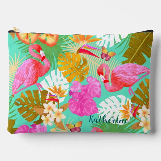 Pochette À Accessoires Flamant rose Garden Turquoise (Recto)