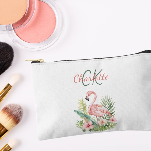 Pochette À Accessoires Flamant rose monogramme d'été tropical (Créateur téléchargé)