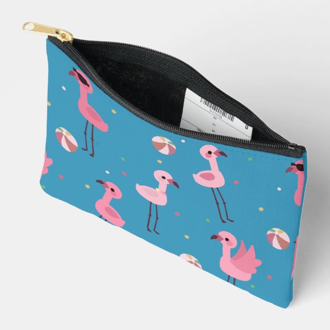 Pochette À Accessoires Flamant rose Party (Sky Blue) (Ouvrir)
