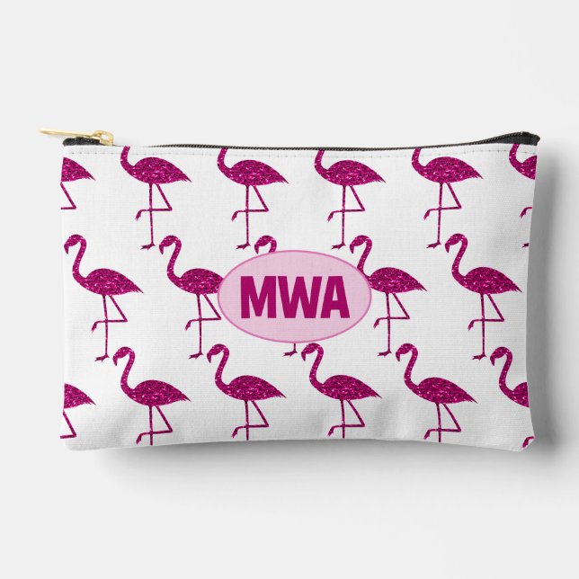 Pochette À Accessoires Flamant rose scintillant faux strass Monogramme (Recto)