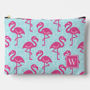 Pochette À Accessoires Flamant Tropical - Clé Grecque Rose & Monogramme T