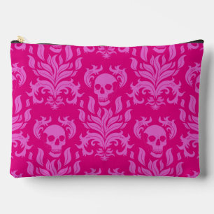 Pochette À Accessoires Flamme crâne Damas en bubblegum rose sur rose chau