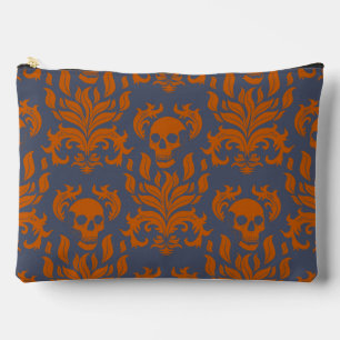 Pochette À Accessoires Flamme crâne Damas en s'accrochant orange sur gris