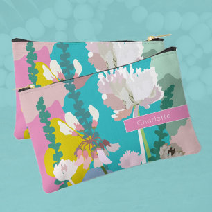 Pochette À Accessoires Fleur abstraite pastel Nom personnalisé 