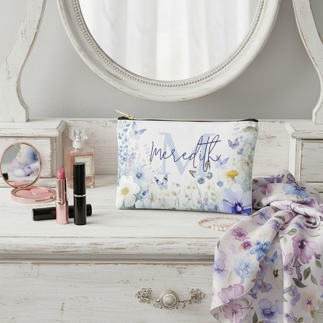 Pochette À Accessoires Fleur bleue personnalisée (Créateur téléchargé)