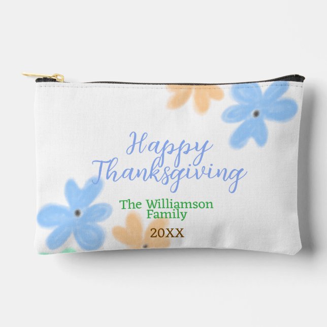 Pochette À Accessoires Fleur d'aquarelle bleu orange vert hiverMerci (Recto)