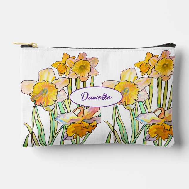 Pochette À Accessoires Fleur de jonquille jaune abstraite aquarelle fille (Recto)