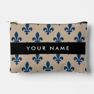 Pochette À Accessoires Fleur de Lis, Bleu Marine sur Beige, Royal, Votre