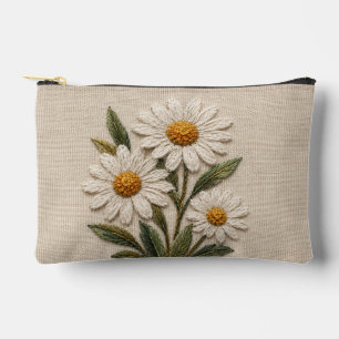 Pochette À Accessoires Fleur de Pâquerette Brodée