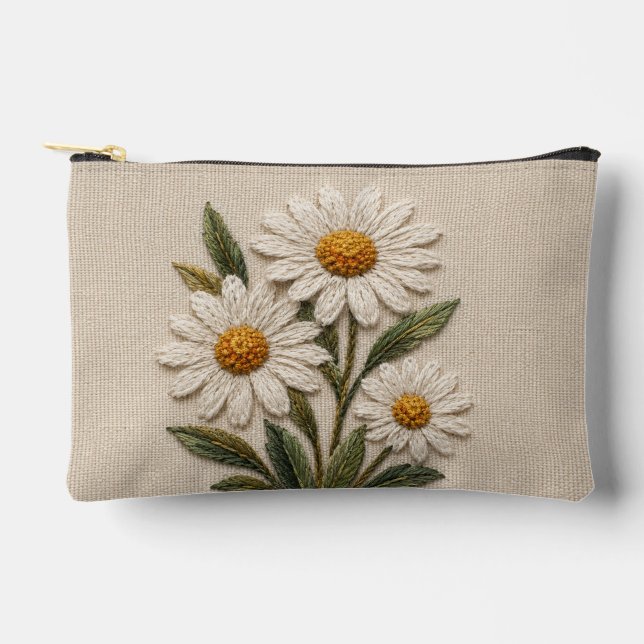 Pochette À Accessoires Fleur de Pâquerette Brodée (Recto)