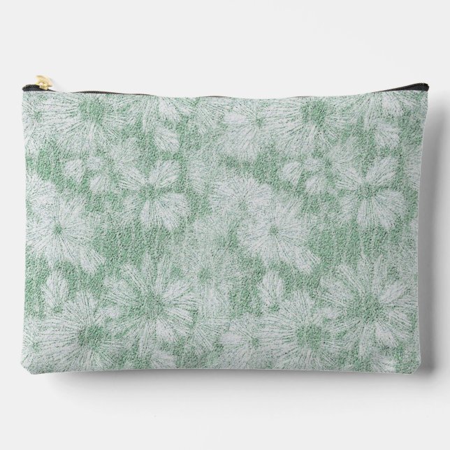Pochette À Accessoires Fleur de Pâquerette Veloutée Vert Menthe  (Recto)