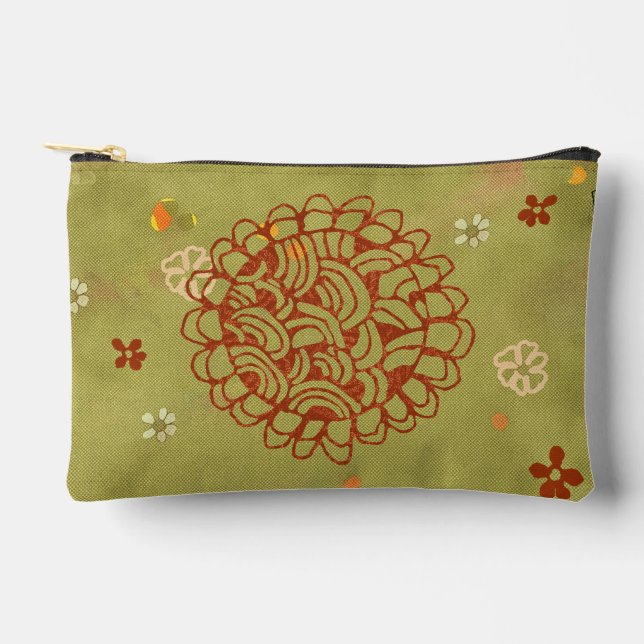 Pochette À Accessoires Fleur de soleil verte rouille moderne (Recto)