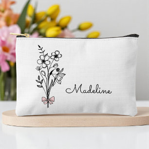 Pochette À Accessoires Fleur du mois de naissance personnalisée