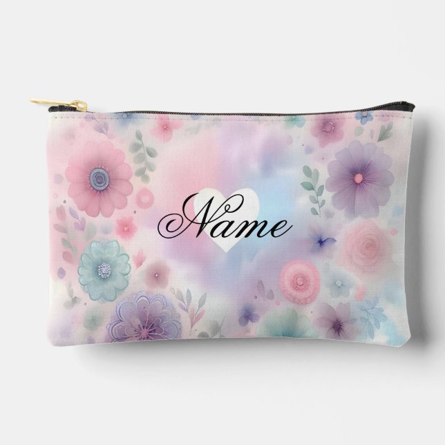 Pochette À Accessoires Fleur et coeur personnalisés (Recto)