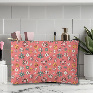 Pochette À Accessoires Fleur et coeur rétro
