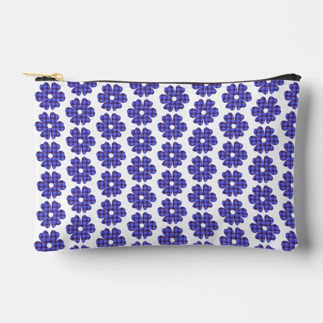 Pochette À Accessoires Fleur Forme Carreaux Bleu Bleuet (Recto)