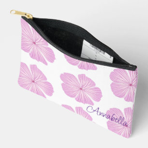 Pochette À Accessoires Fleur Lavatera rose sur blanc