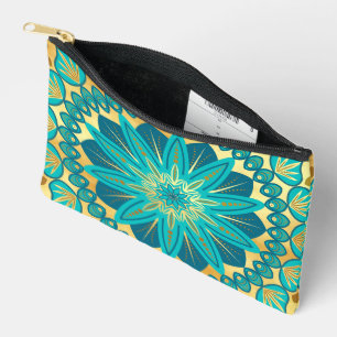 Pochette À Accessoires Fleur Mandala Bleu Or
