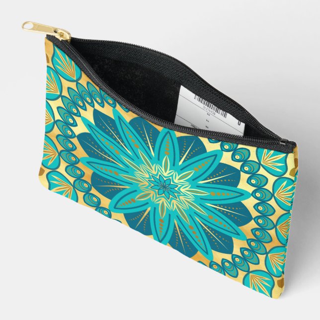 Pochette À Accessoires Fleur Mandala Bleu Or (Ouvrir)