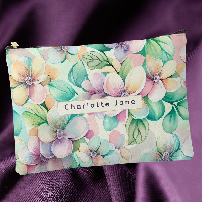 Pochette À Accessoires Fleur Moderne Aquarelle Rose et Violet (Créateur téléchargé)