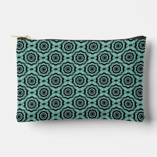 Pochette À Accessoires Fleur noire sarcelle motif sans couture petit (Recto)