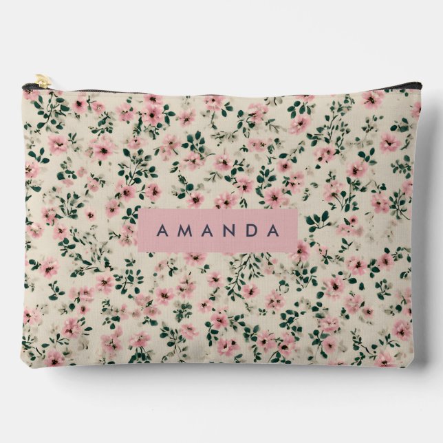 Pochette À Accessoires Fleur rose délicate personnalisée (Recto)