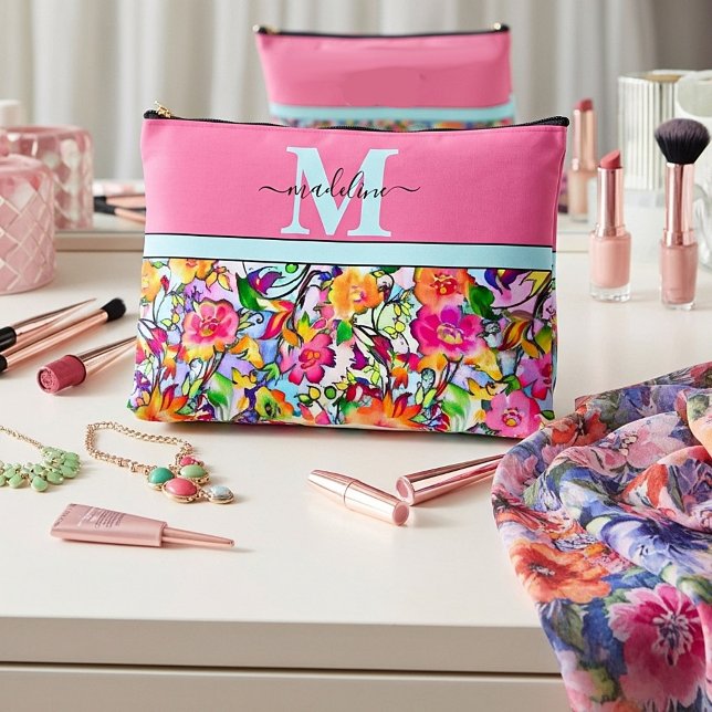 Pochette À Accessoires Fleur rose et orange personnalisée (Créateur téléchargé)