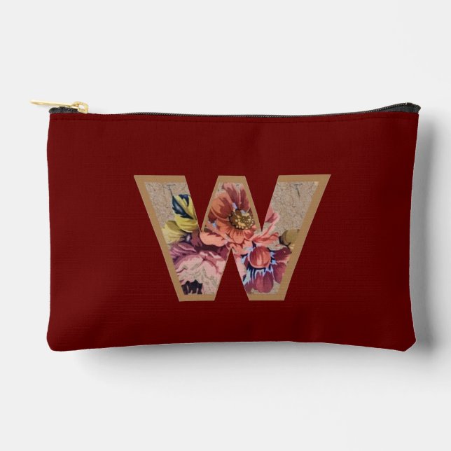 Pochette À Accessoires Fleur Rustique Initiale W Bourgogne (Recto)
