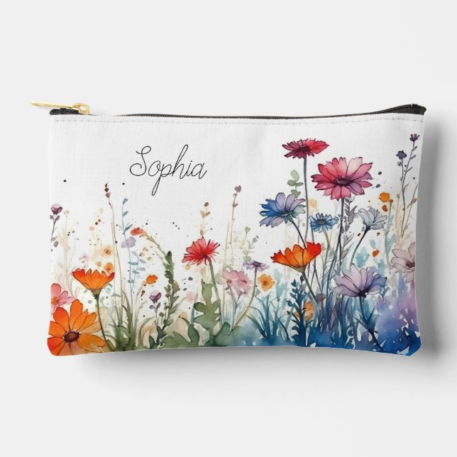 Pochette À Accessoires Fleur sauvage Aquarelle Florale Nom du modèle (Recto)