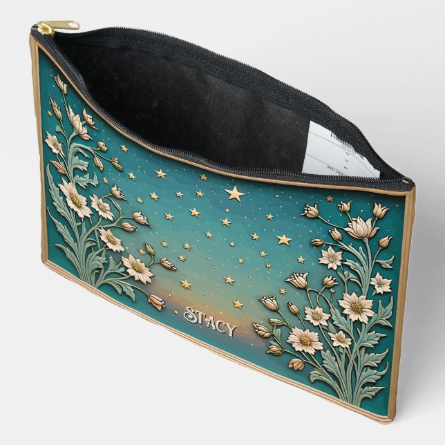 Pochette À Accessoires Fleur sauvage Whimsical Soirée Turquoise Prism Lar (Ouvrir)