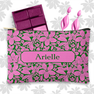 Pochette À Accessoires Fleur tropicale lavande sur fond vert