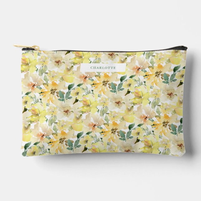 Pochette À Accessoires Fleurs aquarelles jaune soleil (Recto)