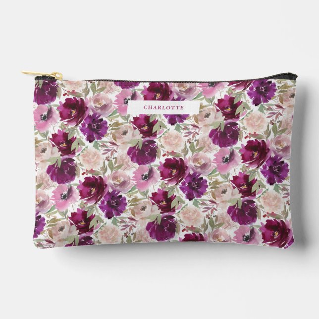 Pochette À Accessoires Fleurs aquarelles rose magenta (Recto)